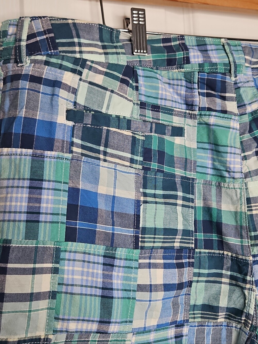 NWT L.L. Bean women’s Patchwork Plaid Shorts in Blue and Green - Picture 6 of 11